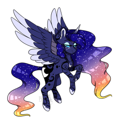 Size: 3500x3500 | Tagged: safe, artist:micky-ann, artist:minelvi, imported from derpibooru, princess luna, alicorn, pony, alternate hairstyle, ethereal mane, female, high res, hoof shoes, lidded eyes, mare, rearing, simple background, solo, starry mane, tattoo, transparent background, two toned wings, wings