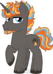 Size: 503x700 | Tagged: safe, artist:tambelon, imported from derpibooru, oc, oc only, oc:balefire, pony, unicorn, beard, facial hair, male, solo, stallion, watermark