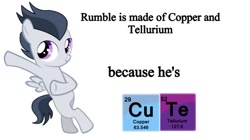 Size: 768x430 | Tagged: safe, imported from derpibooru, rumble, pony, bipedal, bipedal leaning, chemistry joke, copper, copper and tellurium, cute, leaning, male, periodic table, pun, simple background, solo, tellurium, white background