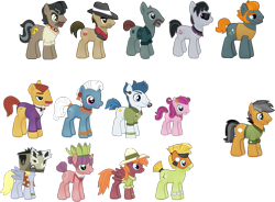 Size: 819x603 | Tagged: safe, imported from derpibooru, biff, carrot bun, derpy hooves, doctor caballeron, heart pacer, love sketch, pickpocket, quibble pants, rogue (character), strawberry parchment, sweet pepper, withers, earth pony, pegasus, pony, unicorn, cardboard box, clothes, cosplay, costume, doctor cardboarderon, fake cutie mark, female, gameloft, henchmen, lazy fan, male, mare, rogue (g4), scarf, sheet, stallion, unnamed pony