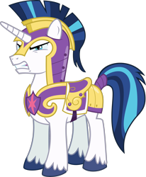 Size: 3000x3644 | Tagged: safe, artist:sollace, imported from derpibooru, shining armor, pony, unicorn, the times they are a changeling, .svg available, angry, armor, male, show accurate, simple background, solo, transparent background, unshorn fetlocks, vector