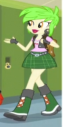 Size: 250x500 | Tagged: safe, imported from derpibooru, screencap, cherry crash, equestria girls, friendship games, backpack, boots, cherry, clothes, cropped, ear piercing, earring, female, fingerless gloves, food, gloves, high heel boots, jewelry, lockers, op i can't see shit, piercing, raised leg, solo, wrong aspect ratio