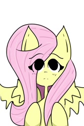 Size: 700x1050 | Tagged: safe, artist:asunatostada, imported from derpibooru, fluttershy, pony, bust, eye clipping through hair, female, looking up, no pupils, portrait, simple background, solo, spread wings, white background, wings