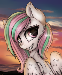 Size: 2514x3034 | Tagged: safe, artist:gaelledragons, imported from derpibooru, oc, oc only, oc:aurora dawn, pegasus, pony, commission, female, grin, mare, multicolored hair, smiling, solo, twilight (astronomy)