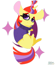 Size: 3632x4272 | Tagged: safe, artist:glitterstar2000, imported from derpibooru, moondancer, absurd resolution, big ears, chibi, cutie mark background, female, smiling, solo