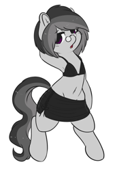 Size: 1280x1898 | Tagged: safe, artist:wickedsilly, imported from derpibooru, oc, oc only, earth pony, pony, armpits, bikini top, bipedal, clothes, female, glasses, looking at you, mare, open mouth, simple background, swimsuit