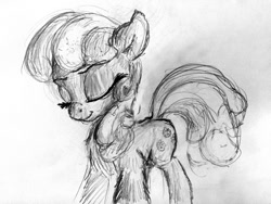 Size: 1632x1224 | Tagged: safe, artist:xbi, imported from derpibooru, cheerilee, pony, eyes closed, female, fluffy, grayscale, monochrome, pencil drawing, solo, traditional art