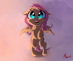 Size: 1300x1080 | Tagged: safe, artist:miokomata, imported from derpibooru, fluttershy, pony, both cutie marks, cute, fangs, female, filly, floppy ears, hnnng, looking at you, open mouth, shyabetes, smiling, solo, younger