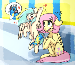 Size: 867x749 | Tagged: safe, artist:benji-boi, imported from derpibooru, fluttershy, thunderlane, oc, oc:sugar cookie, pegasus, pony, armpits, clothes, female, flag, floppy ears, heart, jumping, male, mare, offspring, parent:fluttershy, parent:thunderlane, parents:thundershy, shipping, stallion, straight, thundershy, tooth gap, underhoof, uniform, wonderbolts uniform