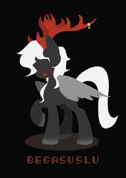 Size: 850x1200 | Tagged: safe, artist:l8lhh8086, imported from derpibooru, oc, oc only, oc:begasus, pegasus, pony, antlers, black background, minimalist, modern art, raised hoof, simple background, solo