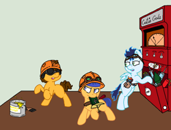 Size: 1024x781 | Tagged: safe, artist:brony-commentator, imported from derpibooru, cheese sandwich, flash sentry, rainbow dash, soarin', earth pony, pegasus, pony, colt, crush plush, dispenser, engineer, foal, helmet, looking back, male, plushie, pyro, spy, team fortress 2, weapon