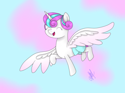 Size: 6059x4528 | Tagged: safe, artist:purplestar01, imported from derpibooru, princess flurry heart, alicorn, pony, absurd resolution, baby, diaper, eyes closed, female, filly, solo, spread wings