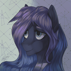 Size: 1000x1000 | Tagged: safe, artist:orfartina, imported from derpibooru, oc, oc only, pony, bust, female, mare, portrait, signature, smiling, solo