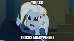 Size: 896x500 | Tagged: safe, edit, edited screencap, imported from derpibooru, screencap, trixie, equestria girls, rainbow rocks, female, image macro, meme, solo, trixie yells at everything