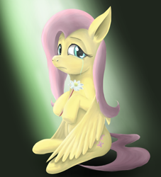 Size: 2000x2200 | Tagged: safe, artist:yinglongfujun, artist:yinglung, imported from derpibooru, fluttershy, crying, female, flower, sad, sitting, solo