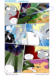 Size: 4131x5840 | Tagged: safe, artist:jeremy3, imported from derpibooru, derpy hooves, scootaloo, pegasus, pony, comic:everfree, absurd resolution, comic, cross-popping veins, epic derpy, female, headbutt, letter, mare, underp