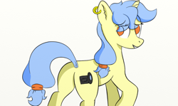 Size: 1156x690 | Tagged: safe, artist:leapingriver, imported from derpibooru, oc, oc only, oc:viewing pleasure, pony, unicorn, butt, like what you see?, looking back, no pupils, plot, ponytail, raised eyebrow, raised hoof, simple background, smiling, solo, white background