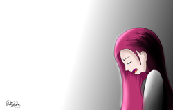 Size: 1500x960 | Tagged: safe, artist:linlaifeng, imported from derpibooru, pinkie pie, clothes, crying, eyes closed, female, gradient background, open mouth, pinkamena diane pie, sad, signature, solo