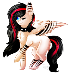 Size: 823x883 | Tagged: safe, artist:twinkepaint, imported from derpibooru, oc, oc only, oc:jemmie, oc:jemmie j, pegasus, pony, chest fluff, choker, colored pupils, female, mare, one eye closed, pegasus oc, simple background, solo, transparent background, wings, wink