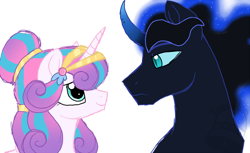 Size: 900x549 | Tagged: safe, artist:tambelon, imported from derpibooru, princess flurry heart, oc, oc:lucid dreams, alicorn, pony, unicorn, canon x oc, female, male, mare, offspring, offspring shipping, older, parent:king sombra, parent:princess luna, parents:lumbra, shipping, simple background, stallion, straight, watermark, white background