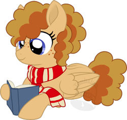 Size: 742x700 | Tagged: safe, artist:tambelon, imported from derpibooru, oc, oc only, oc:will call, pegasus, pony, book, clothes, female, mare, scarf, solo, watermark