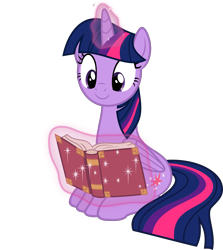 Size: 4466x5000 | Tagged: safe, artist:slb94, imported from derpibooru, twilight sparkle, alicorn, pony, a hearth's warming tail, absurd resolution, book, cute, female, folded wings, levitation, magic, mare, reading, simple background, sitting, solo, telekinesis, transparent background, twiabetes, twilight sparkle (alicorn), vector