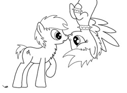 Size: 539x394 | Tagged: safe, artist:pizzamovies, imported from derpibooru, oc, oc only, oc:deathsong, oc:pizzamovies, earth pony, pegasus, pony, boop, collar, cutie mark, emo, monochrome, oc x oc, shipping, spikes, upside down