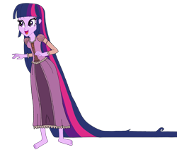 Size: 4459x3956 | Tagged: safe, artist:renthegodofhumor, imported from derpibooru, twilight sparkle, equestria girls, absurd resolution, barefoot, clothes swap, crossover, disney, feet, female, long hair, open mouth, rapunzel, solo, tangled (disney)