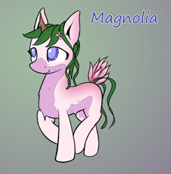 Size: 6080x6216 | Tagged: safe, artist:ampderg, imported from derpibooru, oc, oc only, oc:magnolia soulangeana, goo pony, original species, plant pony, pony, unicorn, absurd resolution, augmented tail, blind, female, flower, flower pony, mare, solo, stick