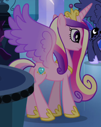 Size: 472x591 | Tagged: safe, imported from derpibooru, screencap, princess cadance, princess luna, pony, equestria girls, butt, cropped, crown, female, jewelry, lovebutt, mare, plot, regalia, solo focus, spread wings, wings