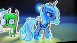 Size: 5312x2988 | Tagged: safe, imported from derpibooru, princess luna, absurd resolution, desktop ponies, game screencap, gir, invader zim, minecraft, minecraft pixel art, pixel art, s1 luna, sprite