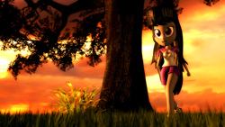 Size: 1920x1080 | Tagged: safe, artist:razethebeast, imported from derpibooru, octavia melody, equestria girls, legend of everfree, 3d, clothes, cute, female, grass, legs, open mouth, shoes, socks, solo, source filmmaker, tree