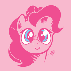 Size: 2000x2000 | Tagged: safe, artist:sirscribble1, imported from derpibooru, pinkie pie, bust, female, looking at you, pink background, portrait, simple background, smiling, solo