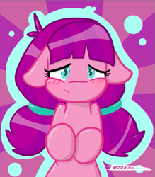 Size: 595x680 | Tagged: safe, artist:kartase-ed, imported from derpibooru, lily longsocks, earth pony, pony, adorasocks, blushing, cute, female, filly, floppy ears, lilydorable, solo