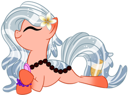 Size: 1024x756 | Tagged: safe, artist:slasharu, imported from derpibooru, oc, oc only, oc:island tide, original species, pond pony, pony, eyes closed, female, mare, prone, simple background, smiling, solo, transparent background