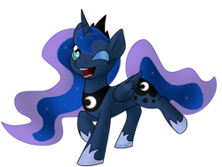 Size: 1024x768 | Tagged: safe, artist:usagi-zakura, imported from derpibooru, princess luna, alicorn, pony, cute, female, lunabetes, mare, one eye closed, open mouth, simple background, solo, transparent background, wink
