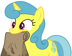 Size: 3828x3001 | Tagged: safe, artist:cloudy glow, artist:cloudyglow, imported from derpibooru, lemon hearts, pony, unicorn, trade ya, .ai available, bag, female, greasy, mare, mouth hold, paper bag, simple background, solo, transparent background, vector
