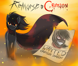 Size: 1950x1650 | Tagged: safe, artist:marik azemus34, imported from derpibooru, oc, oc only, oc:crimson shadow, cape, clothes, edgy, fanfic, fanfic art, fire, ow the edge, wanted poster