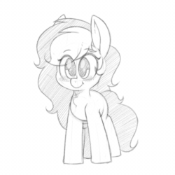 Size: 1230x1230 | Tagged: safe, artist:quarantinedchaoz, imported from derpibooru, oc, oc only, oc:violet skies, earth pony, pony, animated, blinking, blushing, earth pony oc, female, gif, lineart, mare, monochrome, sketch, smiling, solo