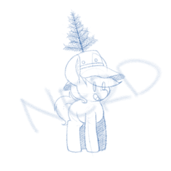 Size: 770x770 | Tagged: safe, artist:quarantinedchaoz, imported from derpibooru, oc, oc only, earth pony, pony, explicit source, hat, lineart, monochrome, sketch, smiling, solo, tree