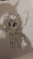 Size: 1080x1920 | Tagged: safe, artist:tjpones, imported from derpibooru, rarity, pony, unicorn, baton, cute, fashion police, female, glowing horn, lineart, mace, magic, monochrome, police, raribetes, raricop, solo, telekinesis, traditional art, weapon