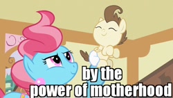 Size: 640x360 | Tagged: safe, edit, edited screencap, imported from derpibooru, screencap, cup cake, pound cake, pony, baby cakes, baby, baby pony, diaper, foal, he-man, image macro, meme