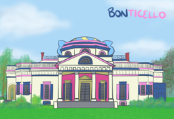 Size: 750x512 | Tagged: safe, artist:atlur, deleted from derpibooru, imported from derpibooru, bon bon, sweetie drops, bonafied, bonpun, building, house, monticello, no pony, pun, solo, thomas jefferson