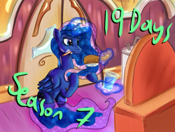 Size: 1024x768 | Tagged: safe, artist:katakiuchi4u, imported from derpibooru, part of a set, princess luna, pony, season 7, bipedal, brush, brushing, countdown to season 7, female, glass, magic, solo, telekinesis, toothbrush