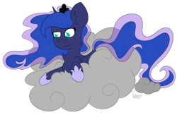 Size: 1775x1160 | Tagged: safe, artist:twittershy, imported from derpibooru, princess luna, cloud, female, prone, simple background, smiling, solo, transparent background