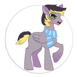 Size: 1833x1836 | Tagged: safe, artist:drawponies, imported from derpibooru, oc, oc only, oc:aero, pegasus, pony, blank flank, clothes, colt, male, offspring, parent:derpy hooves, parent:oc:warden, parents:canon x oc, parents:warderp, raised hoof, scarf, simple background, solo, white background