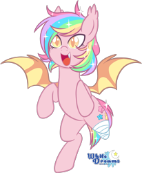 Size: 2059x2497 | Tagged: safe, artist:xwhitedreamsx, imported from derpibooru, oc, oc only, oc:paper stars, bat pony, pony, amputee, bandage, cute little fangs, ear fluff, fangs, flying, open mouth, simple background, solo, transparent background