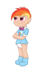 Size: 900x1420 | Tagged: safe, artist:the-crusader-network, imported from derpibooru, rainbow dash, human, age regression, clothes, diaper, dress, humanized