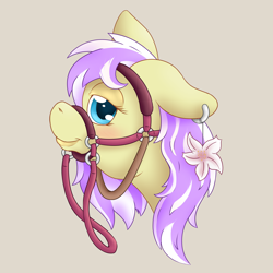 Size: 2000x2000 | Tagged: safe, artist:thexiiilightning, imported from derpibooru, oc, oc only, oc:azalea floria, bridle, ear piercing, earring, female, jewelry, piercing, profile, reins, smiling, solo, tack