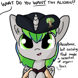 Size: 475x475 | Tagged: safe, artist:tjpones, imported from derpibooru, oc, oc only, oc:tree time, alicorn, pony, alicorn oc, hat, offscreen character, simple background, what do you want, white background